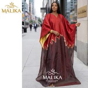 2pcs Set East Middle Red Brocard Boubou Dress With Strap Lining African Classical Party Dress Plus Size Luxury Long Sleeve