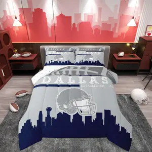 Football Comforter Set,3D Football Player Helmet Bedding Sets,Sports Game Theme Bedding Comforter Sets,Rugby City Themed Comforter(Dallas)