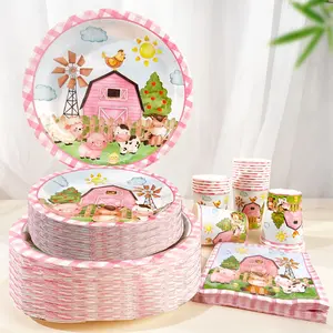 80PCS Pink Farm Animal Birthday Party Set|Cute Barn/Female Disposable Dinnerware, Disposable Tableware|20 Guests Countryside/Rural Gathering Decorations|Fun Themed/Celebration Supplies|