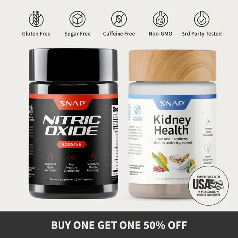 Snap Supplements - Nitric Oxide Booster 60ct + Kidney Health - Natural Supplement Bundle