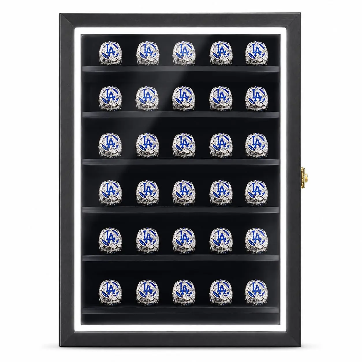 Championship Ring Display Case RGB LED - Ring Large Baseball Ring Display Cases – Wall Display Case Ring Storage, Baseball Ring Holder Display, Holds Basketball Football Rings