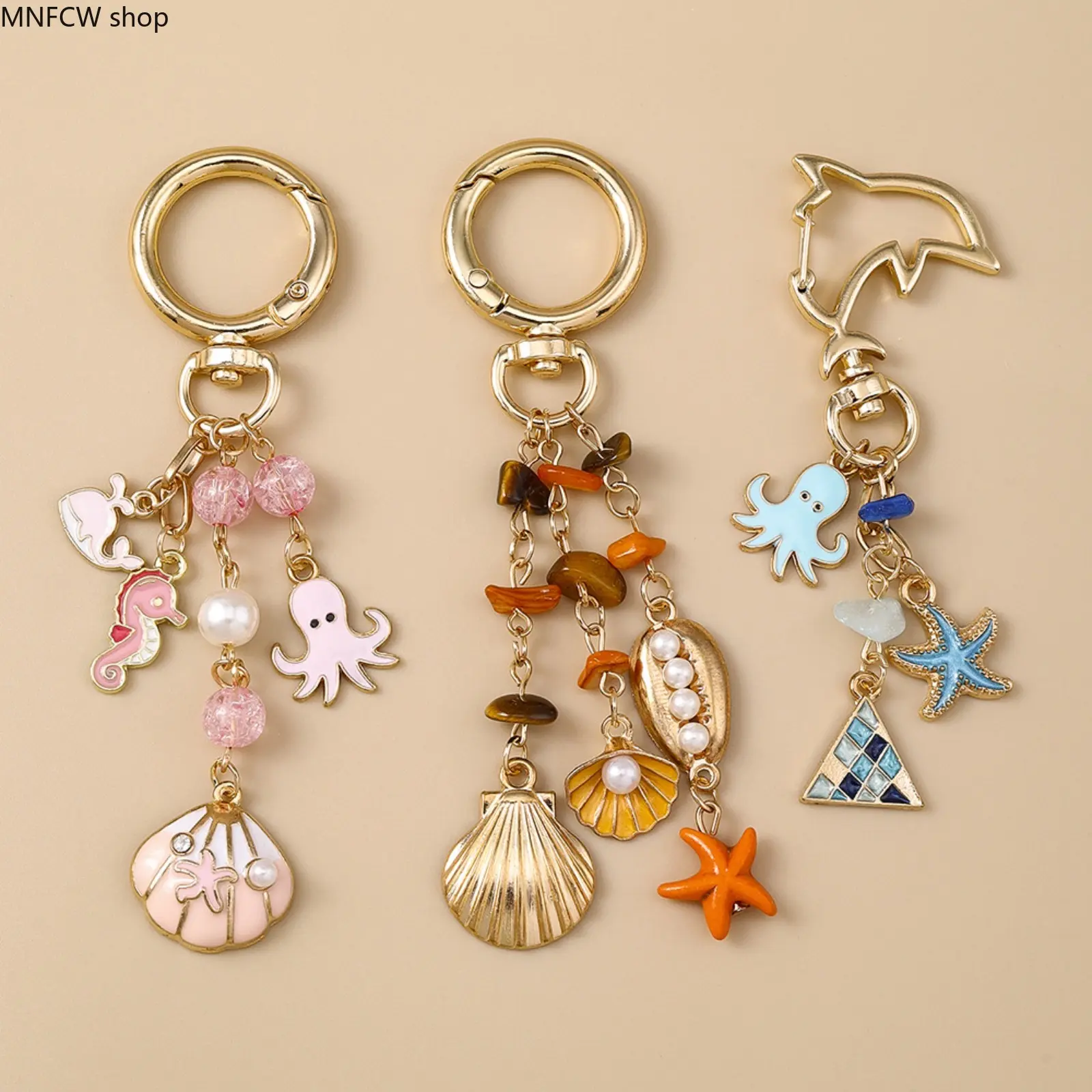 Nautical Sea Creatures Pendant with Rhinestone Starfish, Seahorse & Seashell Charms, Coastal-Chic Summer Bag & Hammock Accessory, Keychain Pendant, Fashion, Bag Charm, Small, Charismatic Keychain, Blue Starfish, Starfish Charm