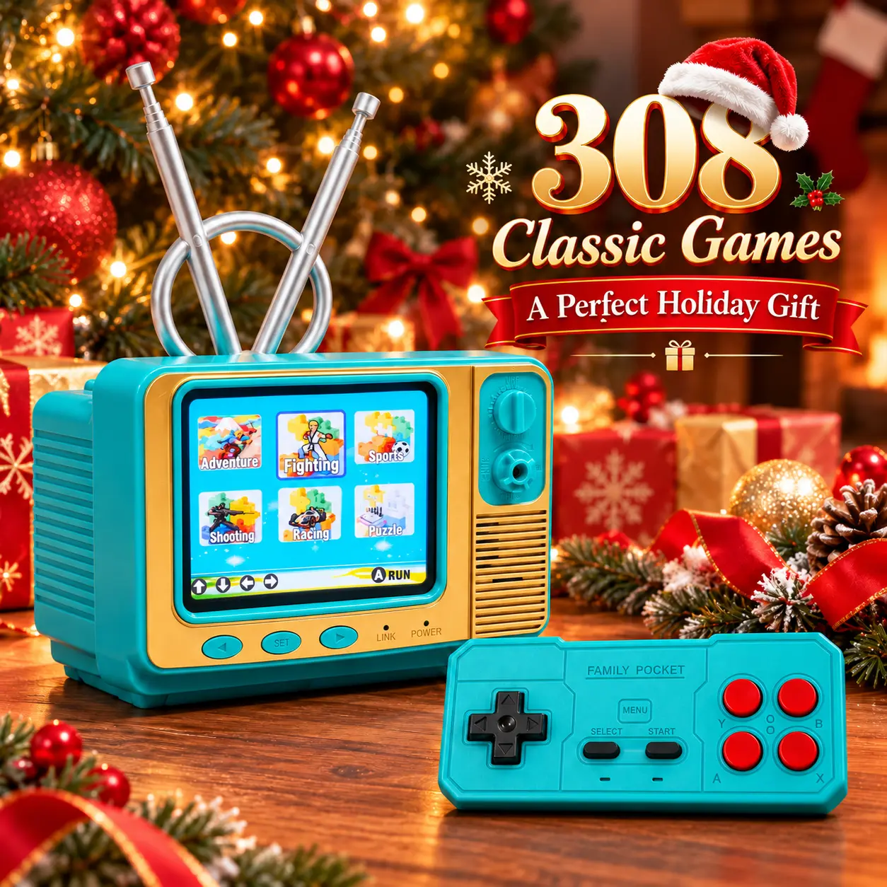 Retro Game Console with Controller, 2.8-Inch IPS Screen, Mini TV Design, 2-Player Support, Game Card Included, Christmas Gift for Teens
