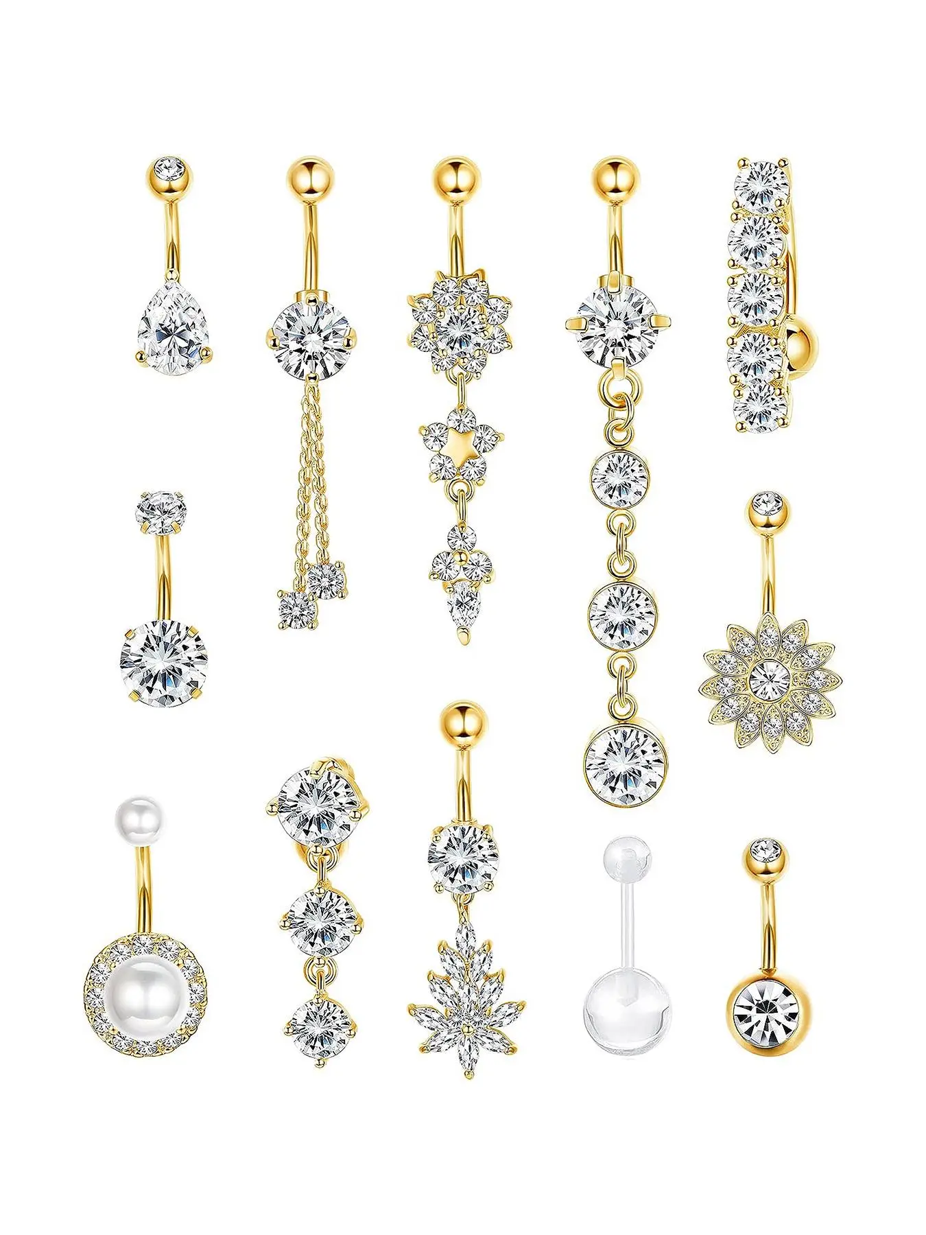 Women's Elegant Rhinestone Decor Belly Button Rings, Trendy Exquisite Belly Piercing Jewelry, Chic Body Jewelry for Party Decor