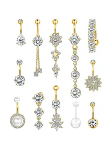 Women's Elegant Rhinestone Decor Belly Button Rings, Trendy Exquisite Belly Piercing Jewelry, Chic Body Jewelry for Party Decor