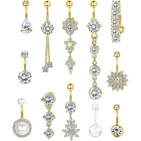 Women's Elegant Rhinestone Decor Belly Button Rings, Trendy Exquisite Belly Piercing Jewelry, Chic Body Jewelry for Party Decor Navel Ring