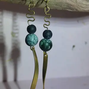 Handmade brass and jade earrings
