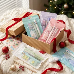 6Pcs Office & School Stationery Set - Includes Neutral Pens, Erasers, 6-Color Ballpoint Pens, Multifunctional Writing Tools, Ideal for Study & Office Use, Christmas Gifts