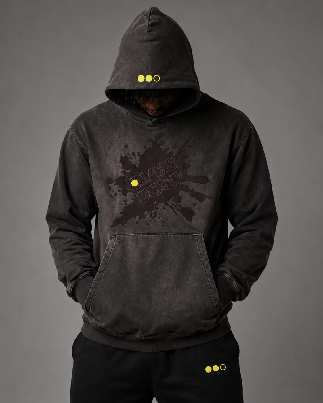 Overdose Embroidery Splatter Logo HOODIE : Black Smoke
