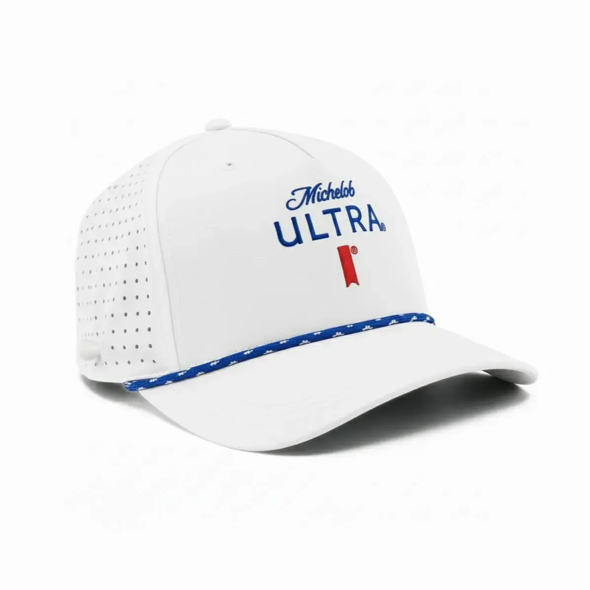 Michelob Ultra Premium Rope Snapback Hat - White Golf Club Cap - Blue Embroidery Detail - Adjustable Unisex Fit