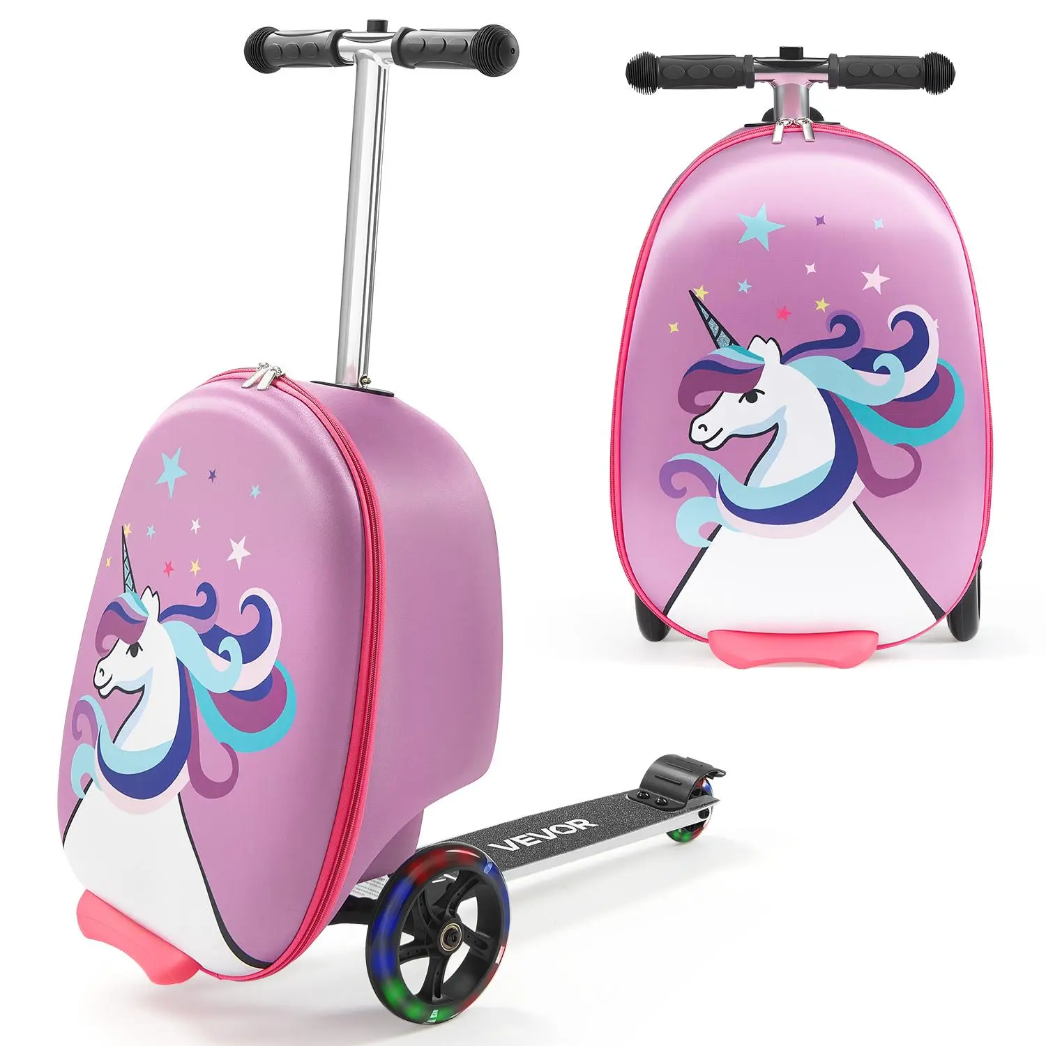 【SummerFinds】VEVOR Ride-on Luggage,  20 L Capacity, 20 Inches Kids Scooter Suitcase with Flash PU Wheels, Adjustable Handle & TPR Non-Slip Grip, Foldable & Lightweight Scooter Luggage for Kids Aged 5+, Purple