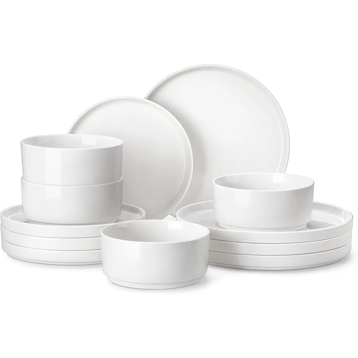 12 count Porcelain Dinnerware Set, Modern White Dish Set for 4,  Serving Plates and Bowls Sets, Chip and Scratch Resistant Dishware Sets Kitchen Dishes Dining Ware Set, Series LEAH