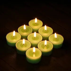 12 pack of green aromatherapy tea candles, white beeswax and soy wax mixed candles, cedar scented candles, wooden sage and sea salt, mini candles, Indoor Decorative Light, suitable for home decoration