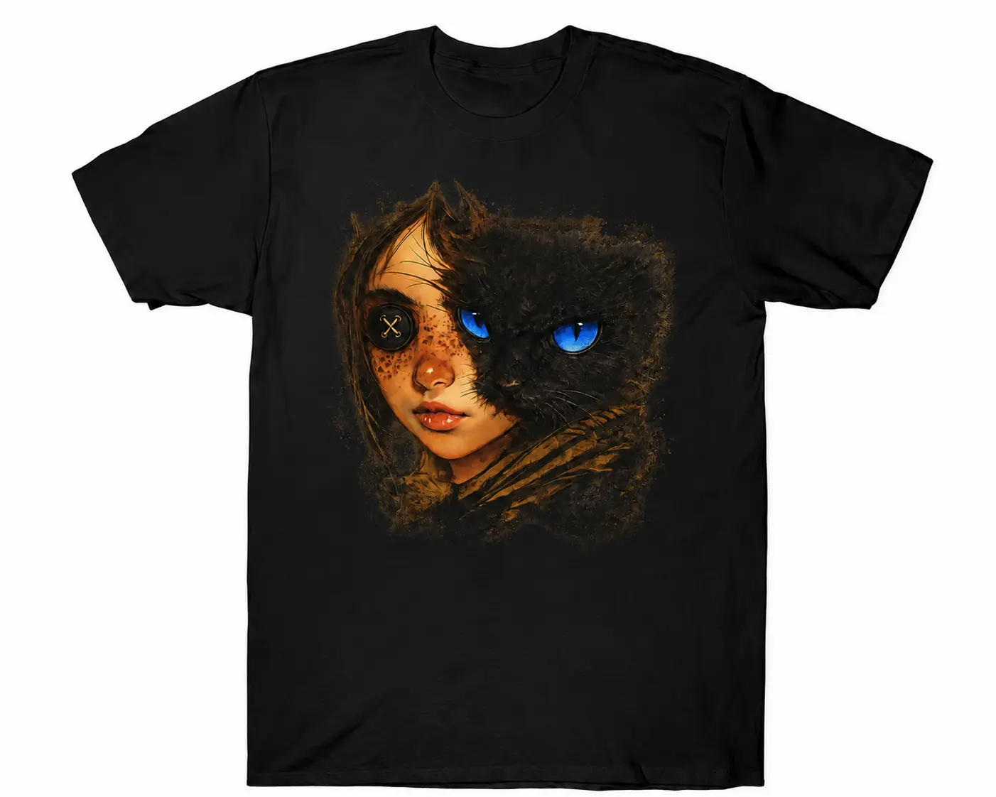 Unisex Coraline Retro Vintage Cotton Crewneck (Round Neck) Short-Sleeve Sports Top, Classic Print Streetwear Fashion Merch, Back-to-School Casual Seamless Menswear T-Shirt