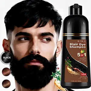 Mens Natural Black Hair & Beard Dye, Ammonia-Free with He Shou Wu | 15-Min Instant Gray Coverage (100% Even Tone) | Permanent Color Safe for Treated Hair, Non-Irritating for Facial Skin | 500ml Kit, At Home Use for Hair & Mustache