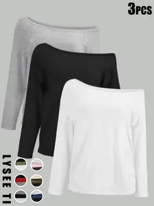 3pcs women's casual Loose simple pullover, women's black, white, gray, multi-color three piece set, long sleeved top, Womenswear