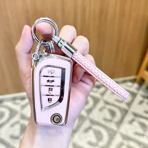 ACEBOY for Toyota Flip Key Fob Cover Soft TPU Key Case Cover with Keychain for Fortuner Tundra Camry RAV4 Challenger Key Shell
