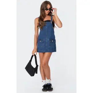 Edikted Women's Overall Denim Mini Dress