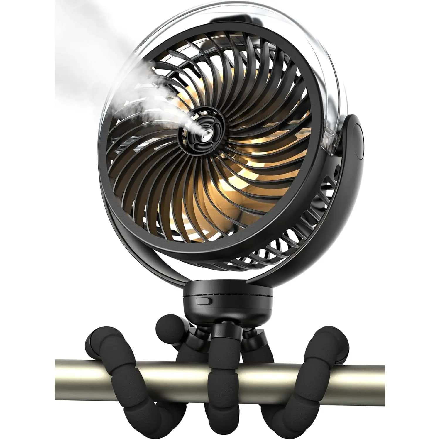 Misting Stroller Fan, 6000mAh Battery Operated Portable Fan with Light & 360 °   Pivoting, Personal Fans with Flexible Tripod for Baby, Office, Travel,Treadmill,Outdoors