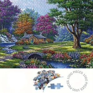 1000 Piece Forest Cabin Theme Puzzle, Large Adult Family Interactive Toy, DIY Home Decor Brain Challenge, Holiday Scene, Perfect Gift