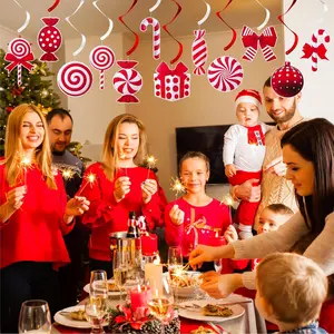 32 PCS Candy Cane Christmas Party Decorations - Red White Candy Lollipop Peppermint Ceiling Hanging Swirls Christmas Ornaments