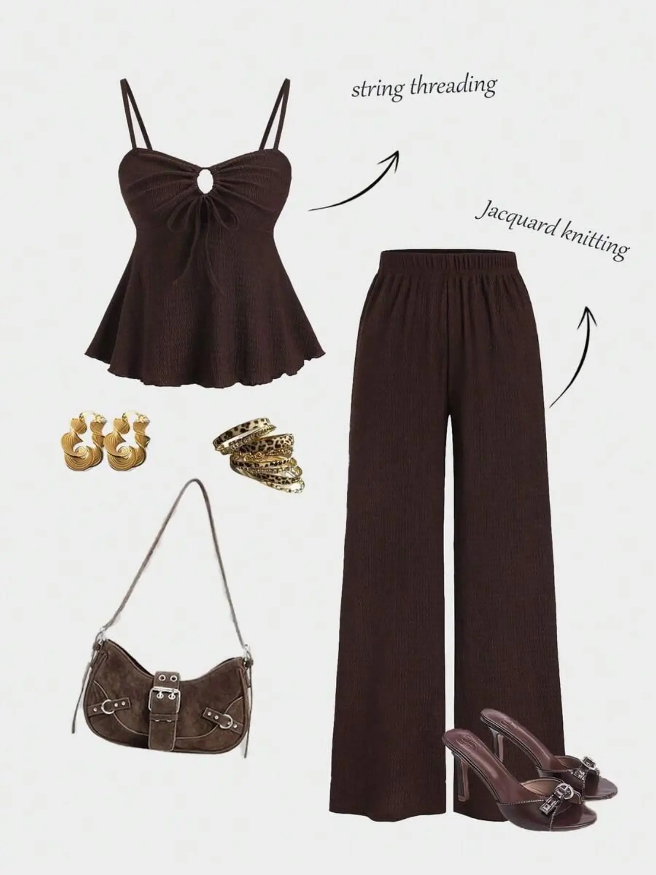 Women's Casual Tie-Back Tank Top and Comfortable Wide-Leg Straight Pants 2-Piece Set, Spring Summer Fashion Clothes, Knit Casual Set