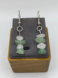 Blue and White Gemstone Chip Beaded Earrings - Elegant Design with Unique Bead Arrangement