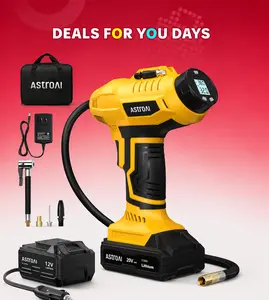 stroAI Cordless Tire Inflator Air Compressor 20V Rechargeable Battery Powered 160PSI Portable Air Pump with 12V Car Power Adapter Digital Pressure Gauge for Cars Motorcycles （C2）Yellow dealsforyoudays