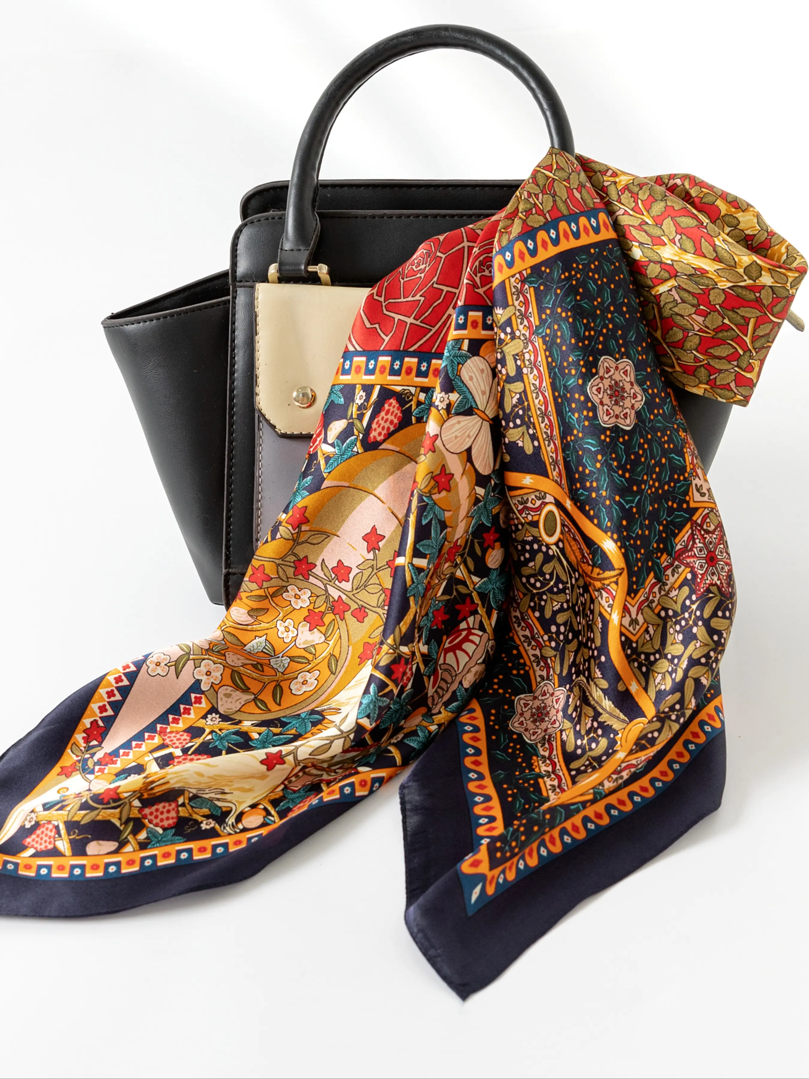 34.65 Inch Large Size Women's Scarf, 100% Mulberry Silk, Luxury Floral Pattern, Versatile Accessory, Fashionable and Elegant, Highly Recommended