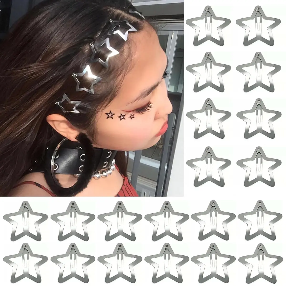 20 count 1.22 inches Star Hair Clips Snap Star Hair Barrettes Cute Lovely Accessories, Non Slip Star Clips for Girls Women 2000s Y2K  Metal Hair Clips