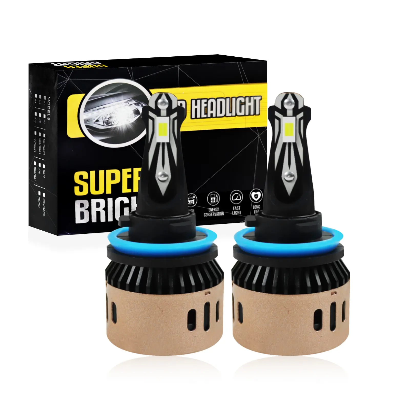 H11 LED Headlight & Fog Light Bulbs (Pack of 2), 800% Brighter Than Halogen, 30000lm, 6000K Cool White, Compact Size, 50000 Hours Lifespan, Aluminum Alloy, Vehicle Illumination Replacement