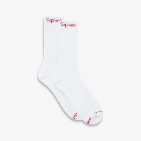 Supreme x Hanes Cushion Crew Socks (1 Single Pair of Socks) White - Comfortable Comfy Cozy Cotton Unisex for Mens Womens GS Kids Young Junior Holiday Christmas Gift Stocking Stuffer