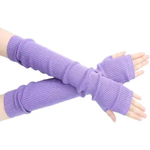 Winter Fingerless Long Gloves for Women Cashmere Blended Knitted Arm Warmers Super Soft Black Arm Sleeves
