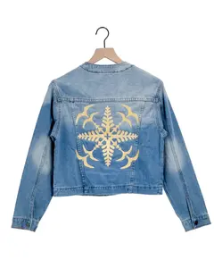 NOEAU - Embroidered Kaiona Quilt Vintage Multi Pocket Denim Jacket Short