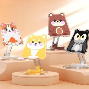 Cartoon Acrylic Phone Stand, Desktop Live Streaming Holder, Multi-Functional Rotating Foldable Lazy Helper, Ideal for Watching Shows