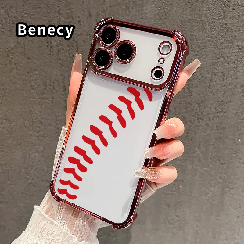 Baseball Stitch Grace Pattern Phone Case for iPhone 17 Pro Max 16 15 Plus Air 14 13 12 11 E Four Corners Air Cushion Anti-drop Silicone Shockproof Cellphone Cover