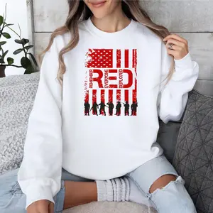 American Flag T-Shirt, We Wear Red Remember Everyone Deployed, Us Veteran Tee, Military Sweatshirt, Unisex Crewneck Hoodie Gift, Casual Clothing, On Friday We Wear Red