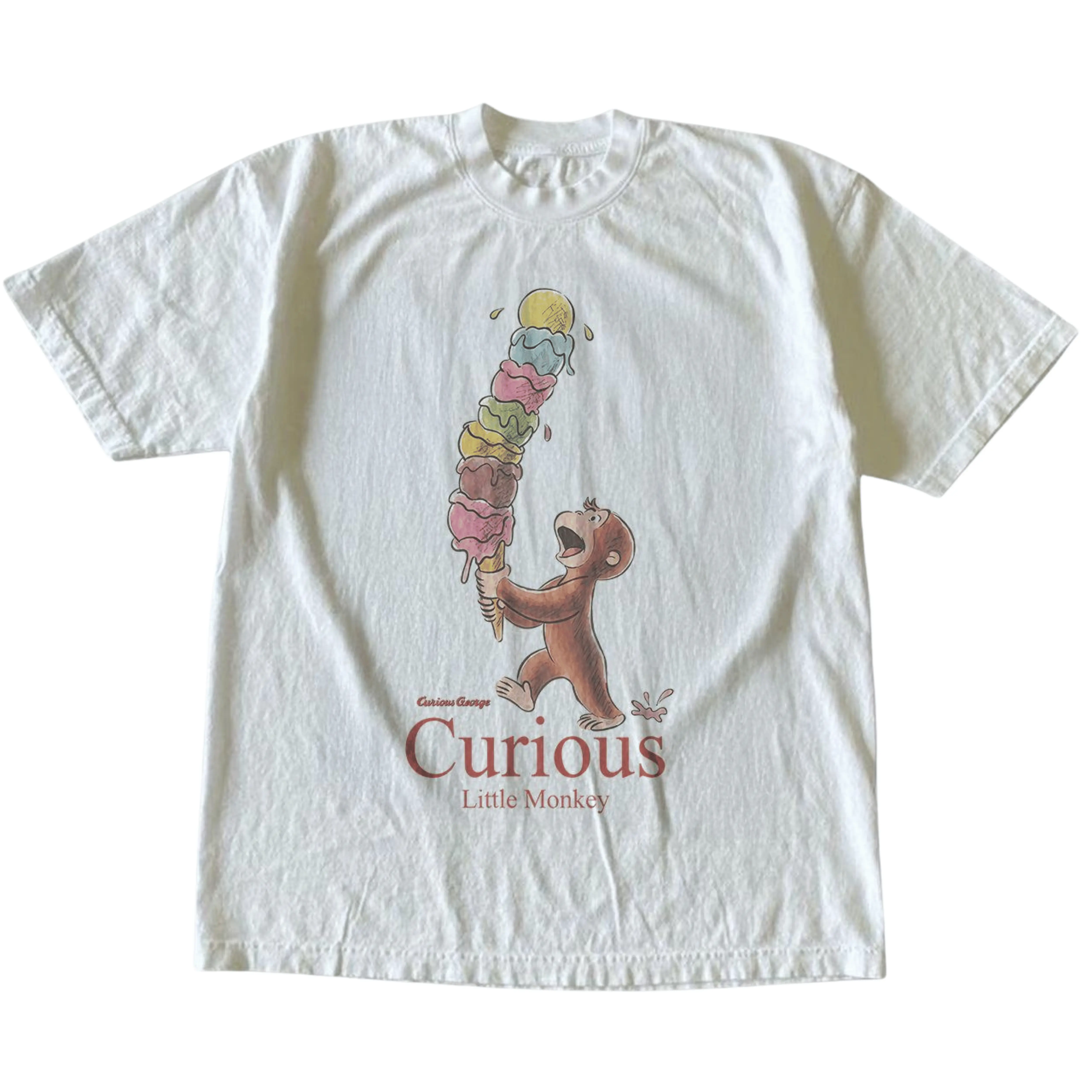 Gildan Men's and Women's T-Shirt, Vintage Style Curious George Little Monkey Graphic Tee, Unisex Casual Top, Ice Cream Cone Shirt, Cute Kidcore Apparel, Childhood Nostalgia Outfit, Matching Couples Clothing, Unique Birthday Present, Premium Cotton