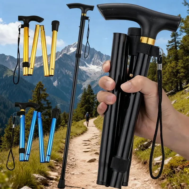 Adjustable Hiking Tactical Stick - Lightweight Folding Model with Quick-Locking Mechanism, Non-Slip Rubber Base, Camping Supplies for Hikers