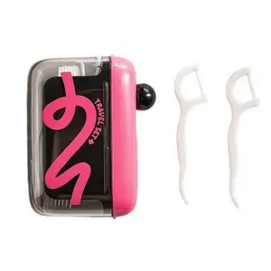 Cute Pink Black Dental Floss Pick Dispenser - Auto Pop-Up One-Click Holder, Refillable Portable Travel Case, Hygienic Floss Organizer for Bathroom, Purse & Office