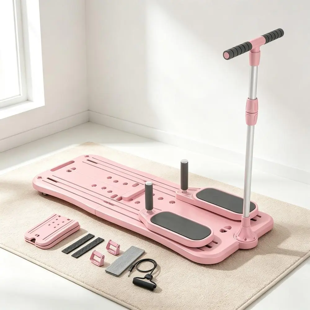 Travel-Size Collapsible Fitness Sliding Board with Pull Loops Full Bundle, Indoor Daily Workout Gear Black And Pink On Hand(Pink）