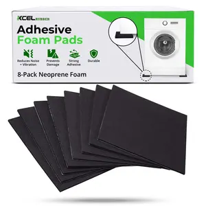 XCEL Adhesive Foam Rubber Pads For Furniture & Appliances - Anti Vibration, Self Stick, Neoprene, Black