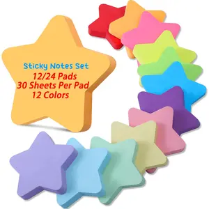 12/24 Pads Star Sticky Notes - 12 Colors Self-Stick Page Tab Note Pads, 7.62x7.62 cm Cute Shape Adhesive Notes for Office, School, Journaling, Planners, Bullet Journals & Gifts for Students and Teacher