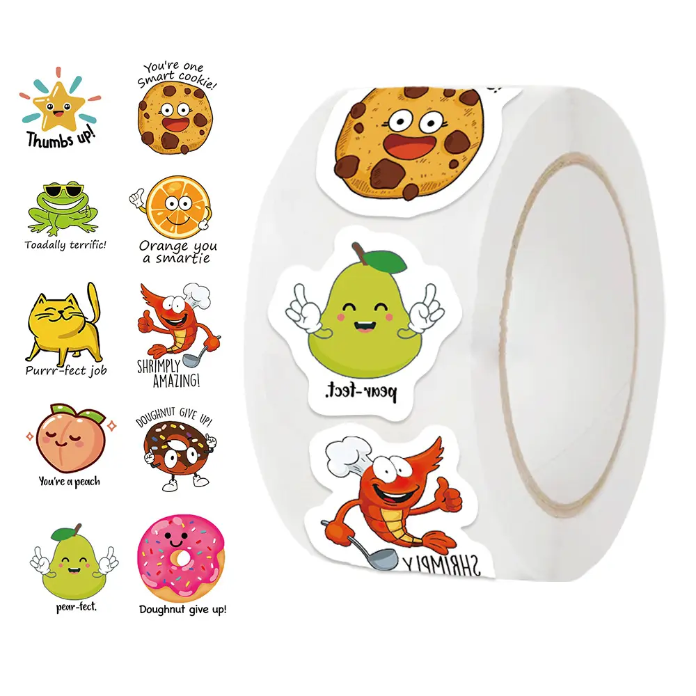 500 Stickers Motivate Students Cartoon Designs Roll Decorative Toys Journal Luggage DIY Wall Decals Adhesive 10 Patterns Positive Stickers