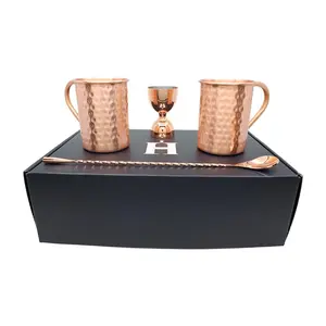 Moscow Mule Barware Kit - Stainless Steel & Copper Cocktail Set with Jigger & Mugs - Washable & Reusable Drinkware for Home Use