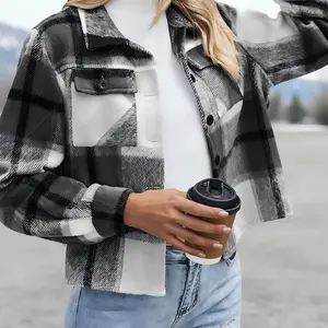 Flannels for Women Cropped Shacket Jacket Fashion Plaid Button Down Shirt 2025 Fall Coat Tops