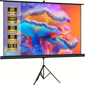 100-Inch Projector Screen with Stand, White Wave Fiber Anti-Light Projection Screen, 4K 3D 16:9 Format Thickened HD Screen for Indoor and Outdoor Use.