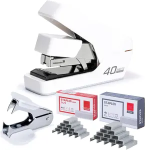 Stapler, Effortless Staplers for Desk, 40 Sheet Capacity Heavy Duty, One Touch, No Effort, Easy to Load, with 2000 Staples & Staple Remover, Good for Office,  Use, White