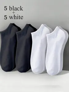 10/20 Pairs, Women's Solid Color Short Socks, Socks Set, Black & White Basic, Easy to Match, Comfortable Fabric, Trendy & Stylish, Athletic, Daily Outfit Essential, Indoor & Outdoor Wear, Simple & Fun