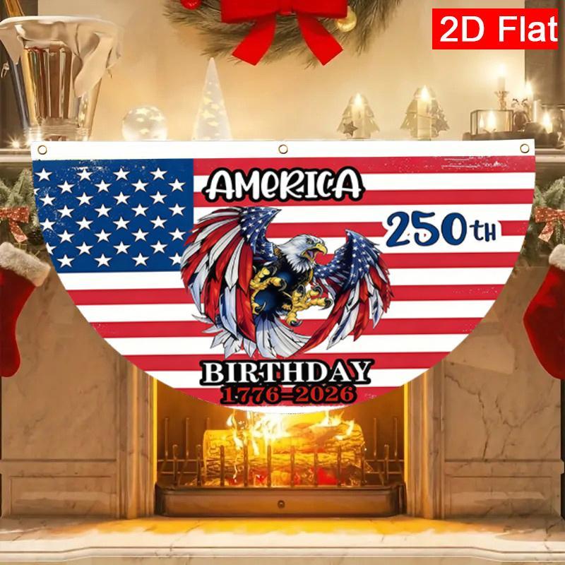 2D Flat American Flag Bald Eagle Semi-Circular Garden Flag |   Double-Sided Polyester Outdoor Yard Decor for Patio Lawn Wall - Welcome Spring 250th Anniversary